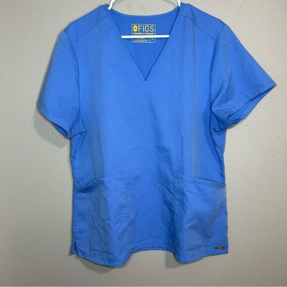 Figs Tops - FIGS blue V neck front pockets short sleeve unisex scrub top size XL